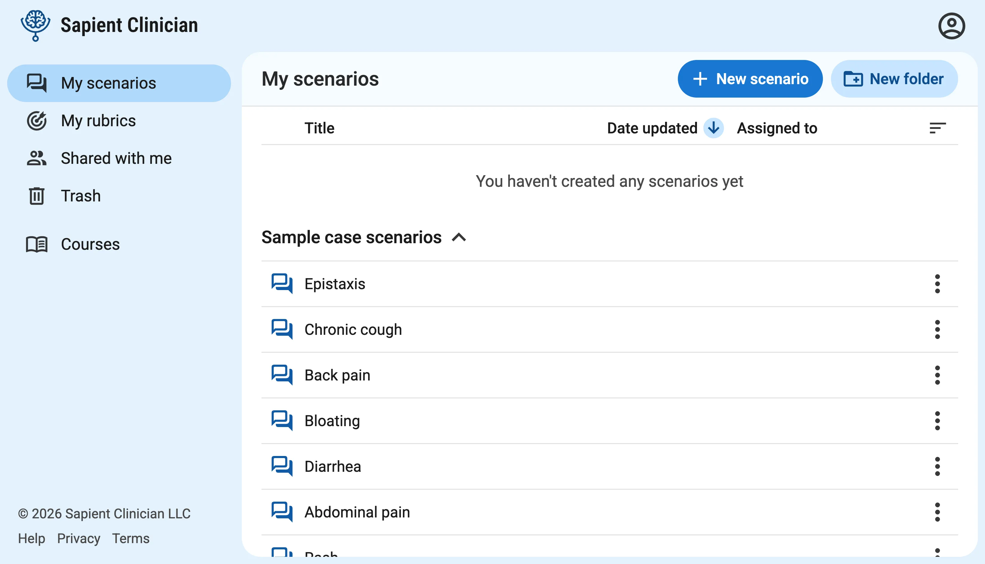Main Sapient Clinician dashboard