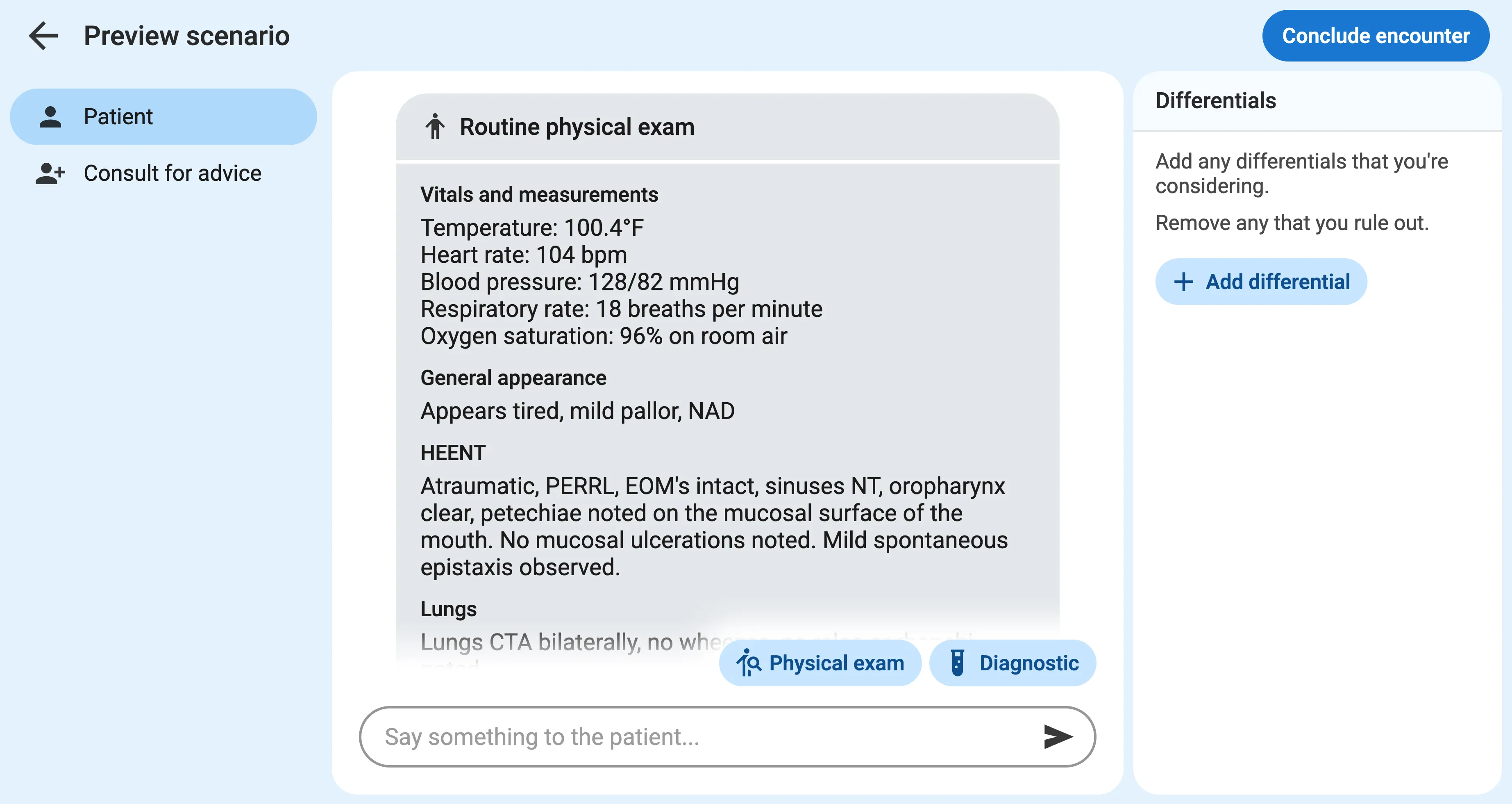 Routine physical exam findings